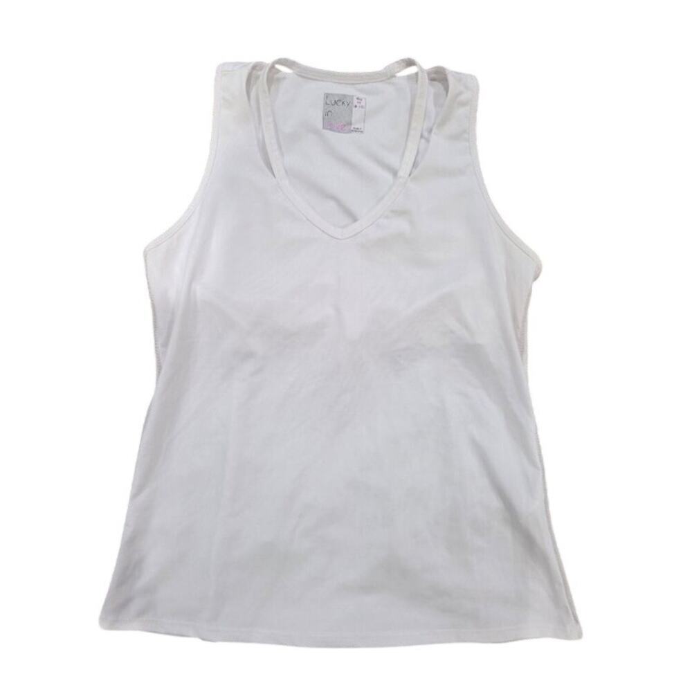 Lucky In Love Women's Core Cut Out V Neck Sleeveless Tank Top White M 8-10